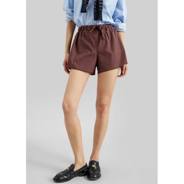 The Frankie Shop Ello Boxer Shorts - Checked Terracotta - Oversized Minimalist Shorts in Multicolour - Shop at Luxury Shoes 