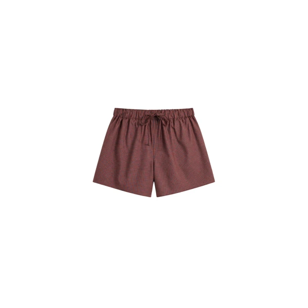 The Frankie Shop Ello Boxer Shorts - Checked Terracotta - Oversized Minimalist Shorts in Multicolour - Shop at Luxury Shoes 
