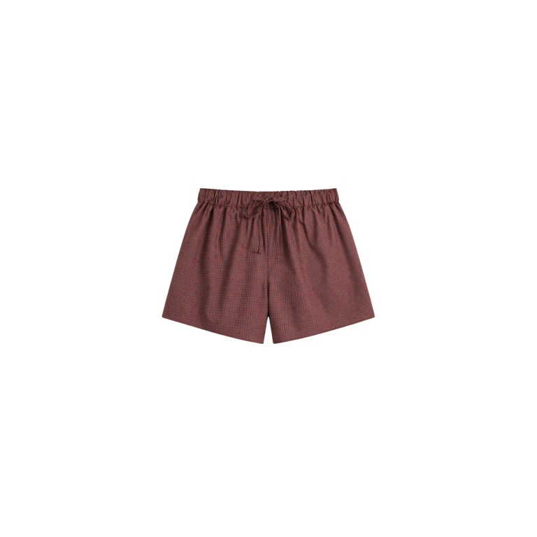 The Frankie Shop Ello Boxer Shorts - Checked Terracotta - Oversized Minimalist Shorts in Multicolour - Shop at Luxury Shoes 