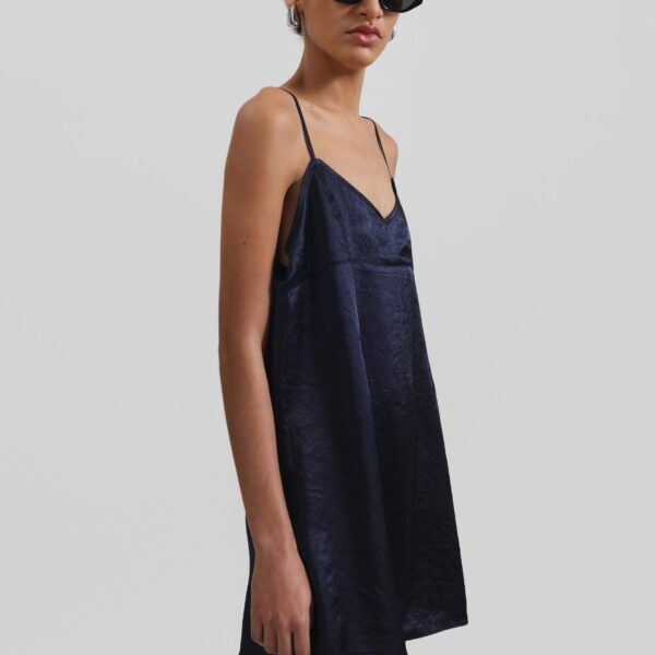 The Frankie Shop Elma Satin Mini Dress – Navy, view 2