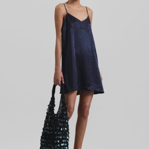 The Frankie Shop Elma Satin Mini Dress – Navy, view 4
