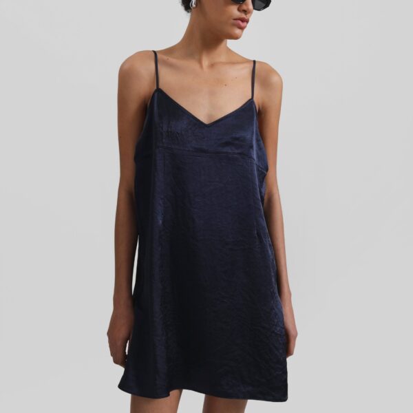 The Frankie Shop Elma Satin Mini Dress – Navy, view 5