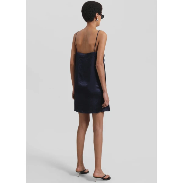 The Frankie Shop Elma Satin Mini Dress - Navy - Oversized Minimalist Dresses in Blue - Shop at Luxury Shoes 