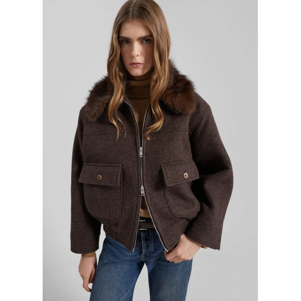The Frankie Shop Elmont Brushed Wool Quilted Jacket - Brown - Oversized Minimalist Jackets in Beige - Shop at Luxury Shoes 