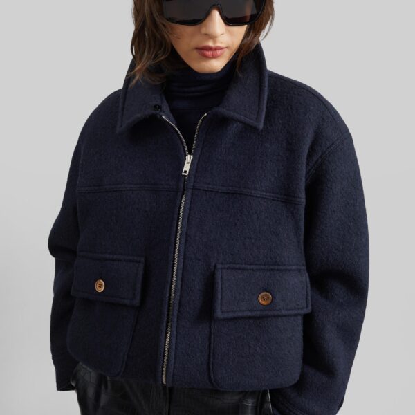 The Frankie Shop Elmont Brushed Wool Quilted Jacket – Dark Navy, view 2