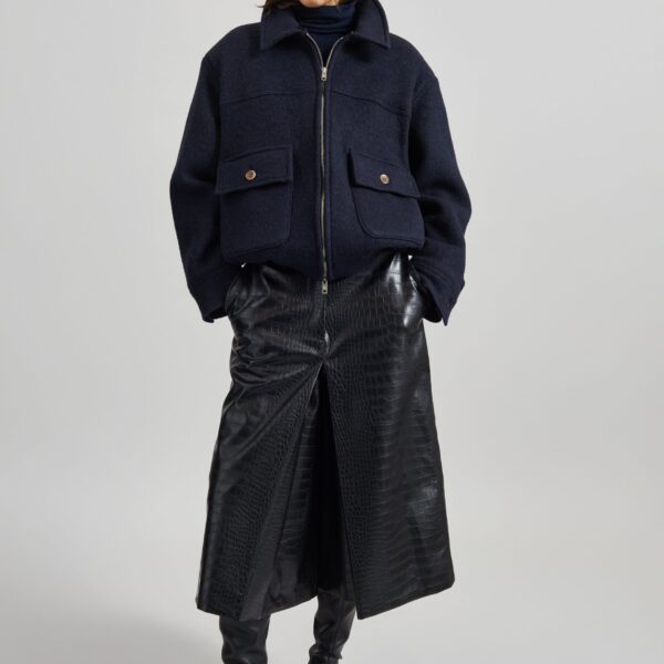 The Frankie Shop Elmont Brushed Wool Quilted Jacket – Dark Navy, view 3