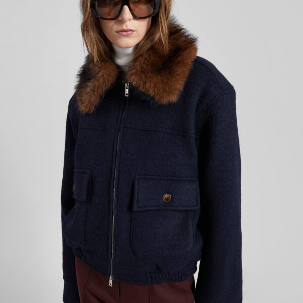 The Frankie Shop Elmont Brushed Wool Quilted Jacket – Dark Navy, view 4