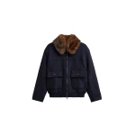 The Frankie Shop Elmont Brushed Wool Quilted Jacket - Dark Navy - Oversized Minimalist Jackets in Blue - Shop at Luxury Shoes 