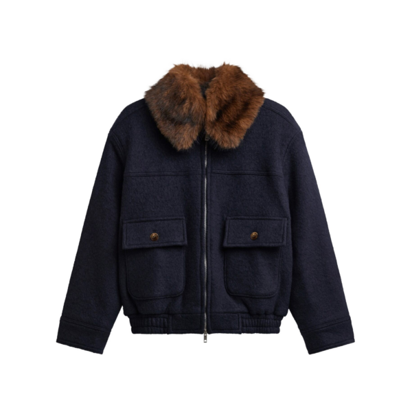 The Frankie Shop Elmont Brushed Wool Quilted Jacket – Dark Navy