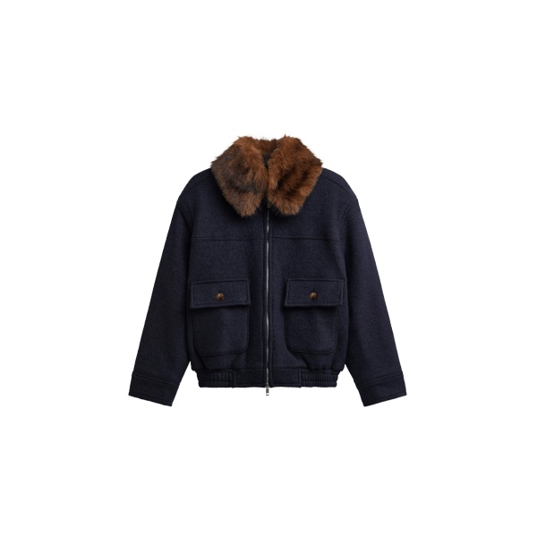 The Frankie Shop Elmont Brushed Wool Quilted Jacket - Dark Navy - Oversized Minimalist Jackets in Blue - Shop at Luxury Shoes 