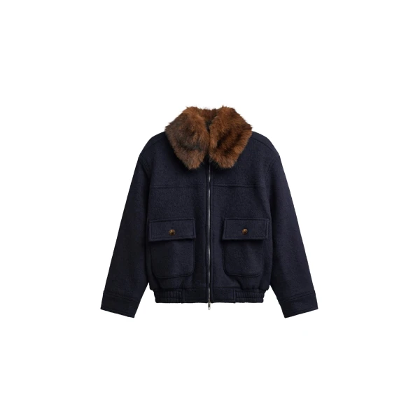 The Frankie Shop Elmont Brushed Wool Quilted Jacket - Dark Navy - Oversized Minimalist Jackets in Blue - Shop at Luxury Shoes 
