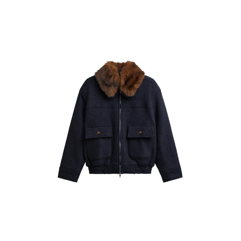 The Frankie Shop Elmont Brushed Wool Quilted Jacket - Dark Navy - Oversized Minimalist Jackets in Blue - Shop at Luxury Shoes 