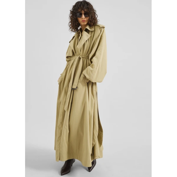 The Frankie Shop Elsdon Fluid Long Trench - Camel - Oversized Minimalist Coats in Beige - Shop at Luxury Shoes 