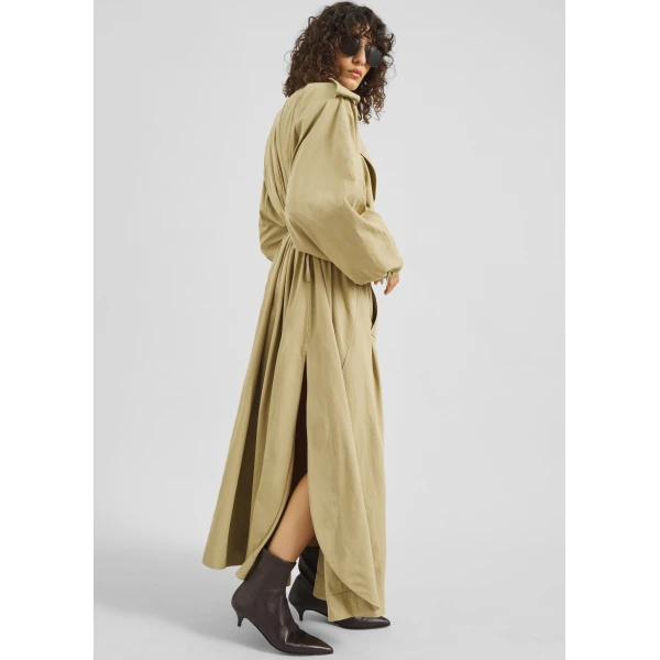 The Frankie Shop Elsdon Fluid Long Trench - Camel - Oversized Minimalist Coats in Beige - Shop at Luxury Shoes 
