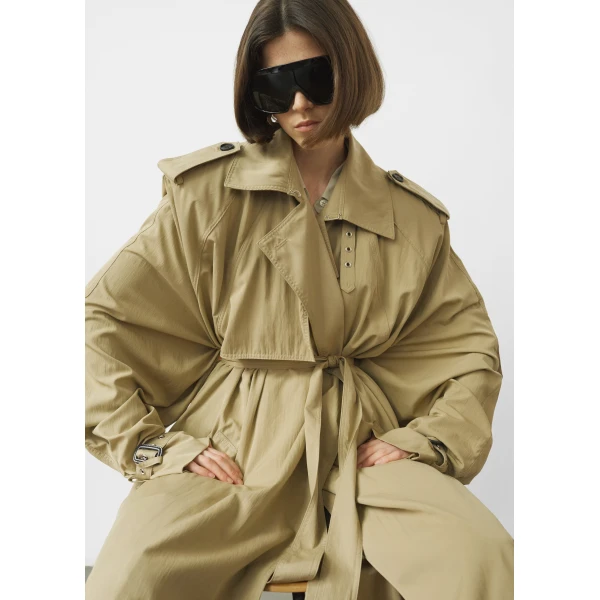 The Frankie Shop Elsdon Fluid Long Trench - Camel - Oversized Minimalist Coats in Beige - Shop at Luxury Shoes 