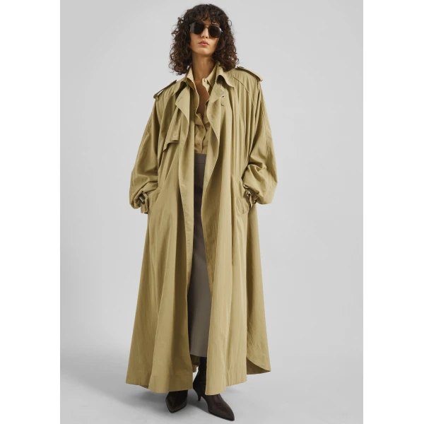 The Frankie Shop Elsdon Fluid Long Trench - Camel - Oversized Minimalist Coats in Beige - Shop at Luxury Shoes 