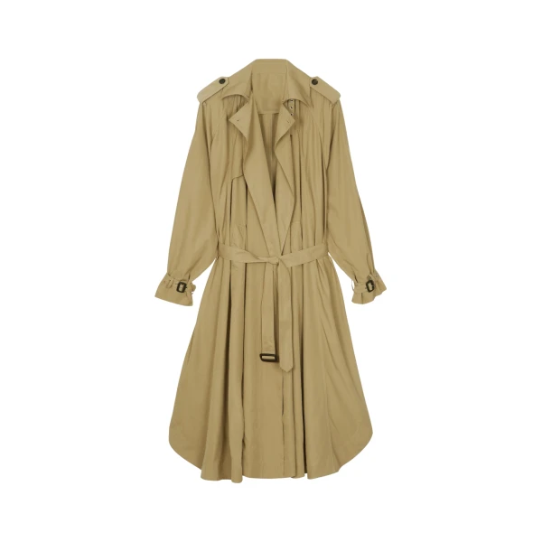 The Frankie Shop Elsdon Fluid Long Trench - Camel - Oversized Minimalist Coats in Beige - Shop at Luxury Shoes 