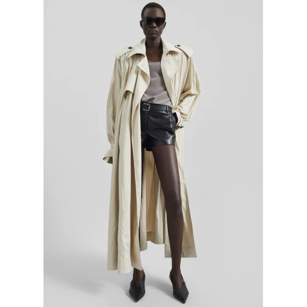 The Frankie Shop Elsdon Fluid Long Trench - Light Beige - Oversized Minimalist Coats in Beige - Shop at Luxury Shoes 