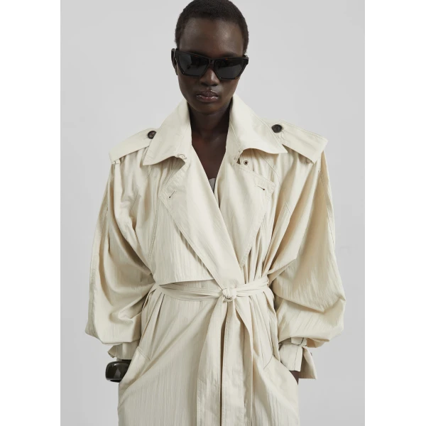 The Frankie Shop Elsdon Fluid Long Trench - Light Beige - Oversized Minimalist Coats in Beige - Shop at Luxury Shoes 