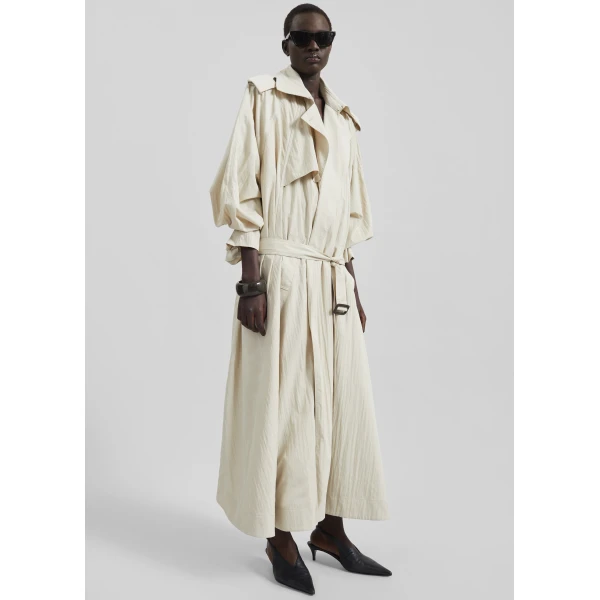 The Frankie Shop Elsdon Fluid Long Trench - Light Beige - Oversized Minimalist Coats in Beige - Shop at Luxury Shoes 