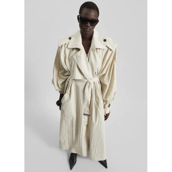 The Frankie Shop Elsdon Fluid Long Trench - Light Beige - Oversized Minimalist Coats in Beige - Shop at Luxury Shoes 
