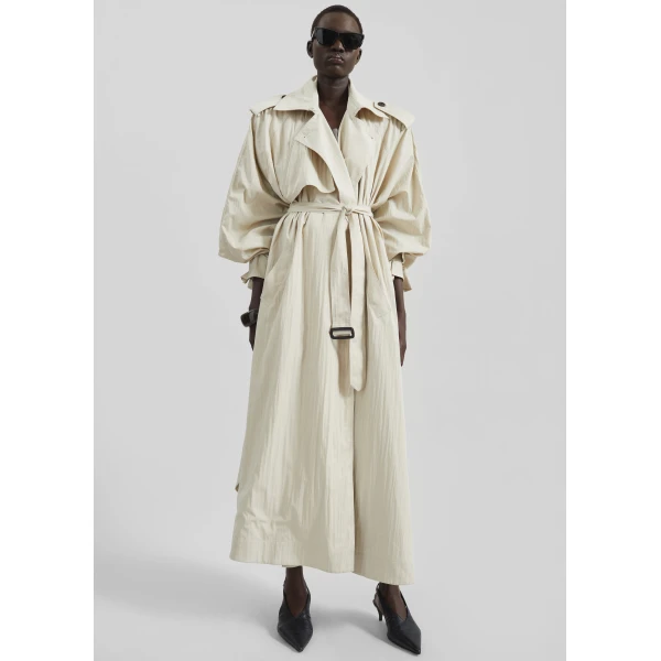 The Frankie Shop Elsdon Fluid Long Trench - Light Beige - Oversized Minimalist Coats in Beige - Shop at Luxury Shoes 