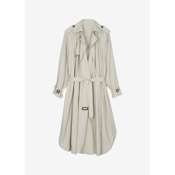 The Frankie Shop Elsdon Fluid Long Trench - Light Beige - Oversized Minimalist Coats in Beige - Shop at Luxury Shoes 