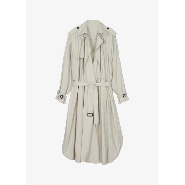 The Frankie Shop Elsdon Fluid Long Trench - Light Beige - Oversized Minimalist Coats in Beige - Shop at Luxury Shoes 