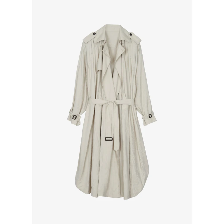 The Frankie Shop Elsdon Fluid Long Trench - Light Beige - Oversized Minimalist Coats in Beige - Shop at Luxury Shoes 