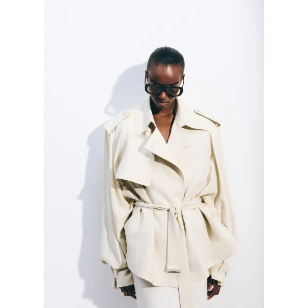 The Frankie Shop Elva Fluid Short Trench - Ivory - Oversized Minimalist Coats in Ivory - Shop at Luxury Shoes 