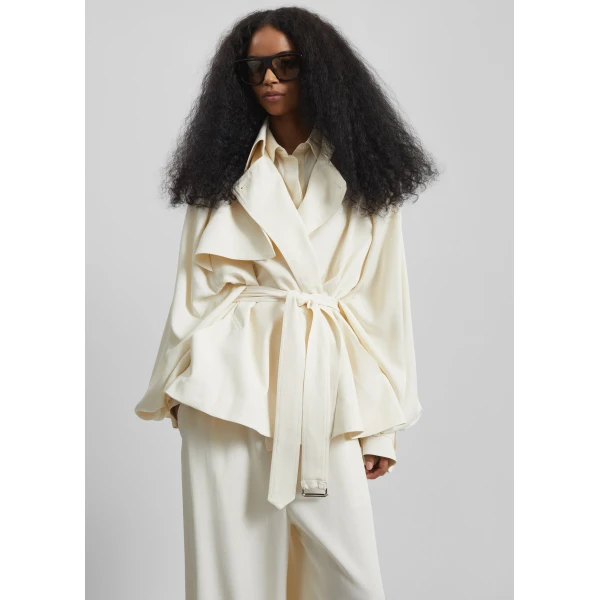 The Frankie Shop Elva Fluid Short Trench - Ivory - Oversized Minimalist Coats in Ivory - Shop at Luxury Shoes 