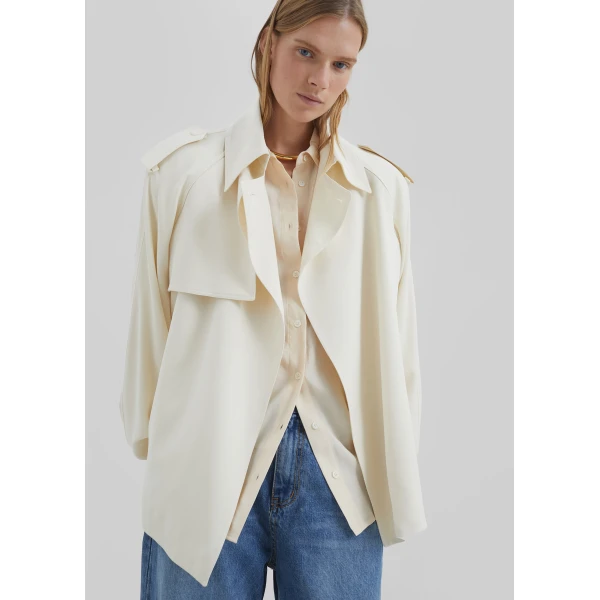 The Frankie Shop Elva Fluid Short Trench - Ivory - Oversized Minimalist Coats in Ivory - Shop at Luxury Shoes 