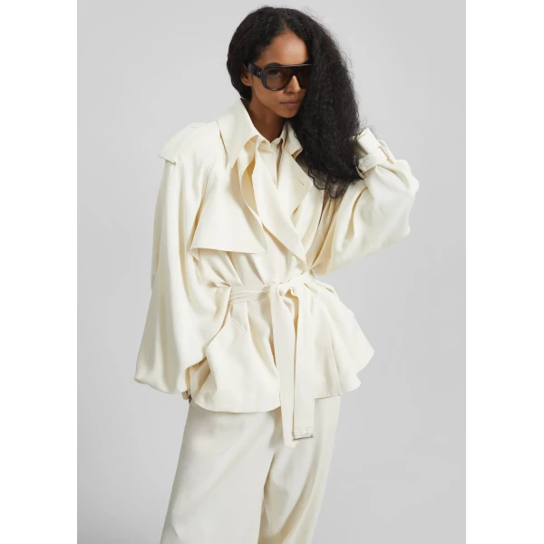 The Frankie Shop Elva Fluid Short Trench - Ivory - Oversized Minimalist Coats in Ivory - Shop at Luxury Shoes 