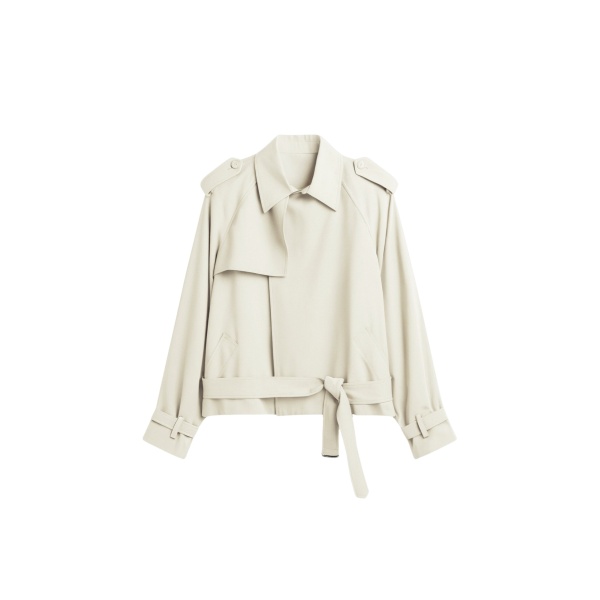The Frankie Shop Elva Fluid Short Trench - Ivory - Oversized Minimalist Coats in Ivory - Shop at Luxury Shoes 