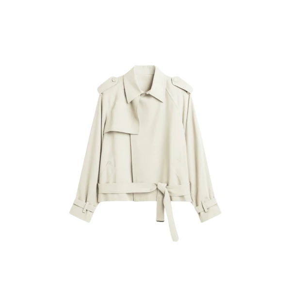 The Frankie Shop Elva Fluid Short Trench - Ivory - Oversized Minimalist Coats in Ivory - Shop at Luxury Shoes 