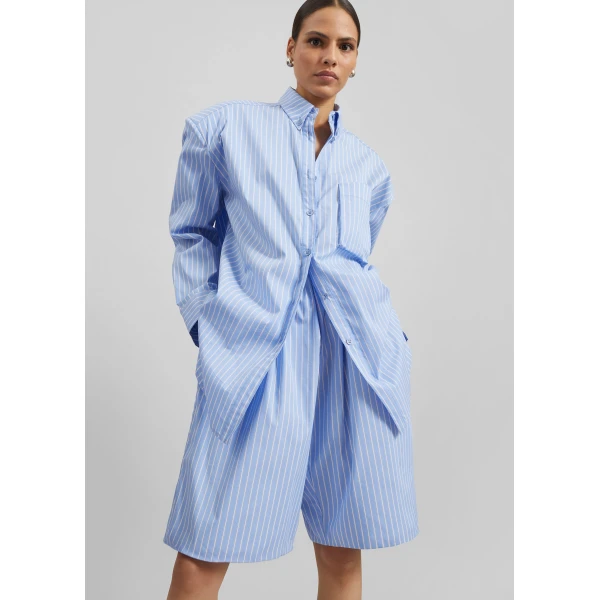 The Frankie Shop Elyn Cotton Bermuda Shorts - Blue/White Stripe - Oversized Minimalist Shorts in Multicolour - Shop at Luxury Shoes 