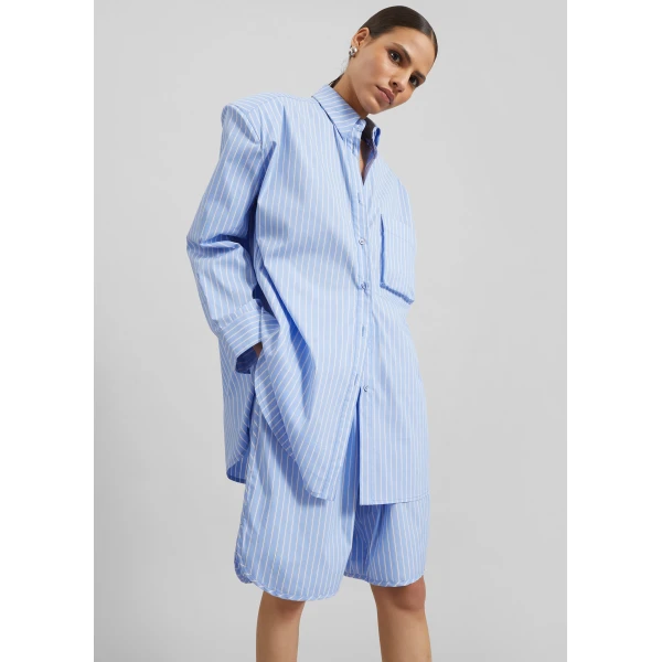 The Frankie Shop Elyn Cotton Bermuda Shorts - Blue/White Stripe - Oversized Minimalist Shorts in Multicolour - Shop at Luxury Shoes 