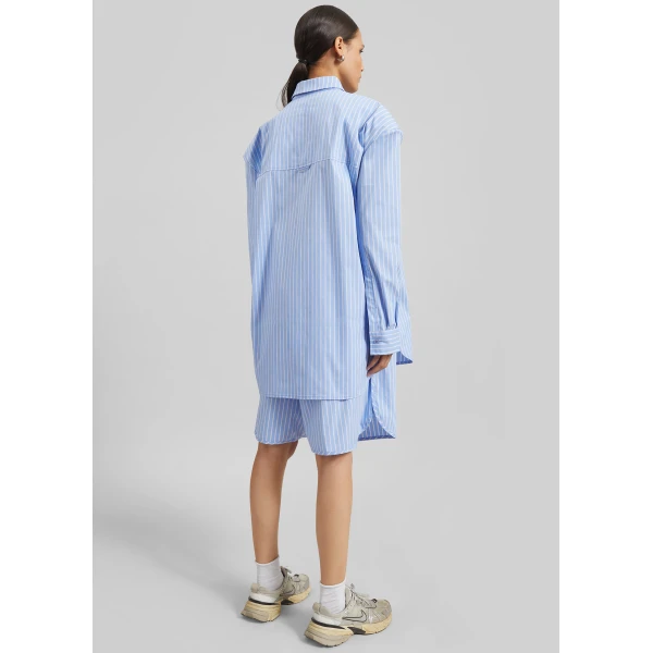The Frankie Shop Elyn Cotton Bermuda Shorts - Blue/White Stripe - Oversized Minimalist Shorts in Multicolour - Shop at Luxury Shoes 