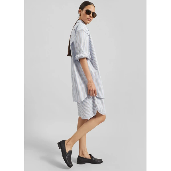 The Frankie Shop Elyn Cotton Bermuda Shorts - Light Blue/Brown Stripe - Oversized Minimalist Shorts in Multicolour - Shop at Luxury Shoes 