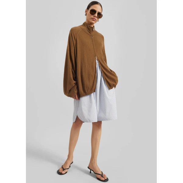 The Frankie Shop Elyn Cotton Bermuda Shorts - Light Blue/Brown Stripe - Oversized Minimalist Shorts in Multicolour - Shop at Luxury Shoes 