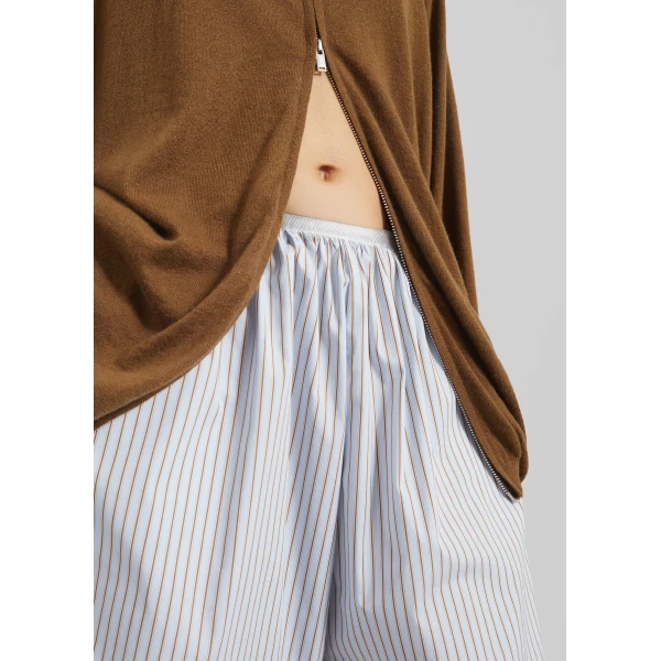 The Frankie Shop Elyn Cotton Bermuda Shorts - Light Blue/Brown Stripe - Oversized Minimalist Shorts in Multicolour - Shop at Luxury Shoes 