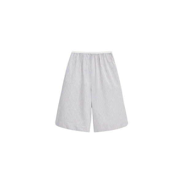The Frankie Shop Elyn Cotton Bermuda Shorts - Light Blue/Brown Stripe - Oversized Minimalist Shorts in Multicolour - Shop at Luxury Shoes 