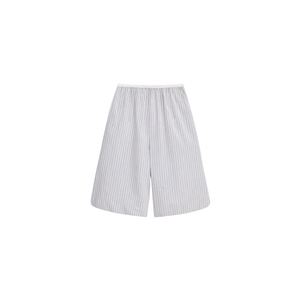 The Frankie Shop Elyn Cotton Bermuda Shorts - Light Blue/Brown Stripe - Oversized Minimalist Shorts in Multicolour - Shop at Luxury Shoes 