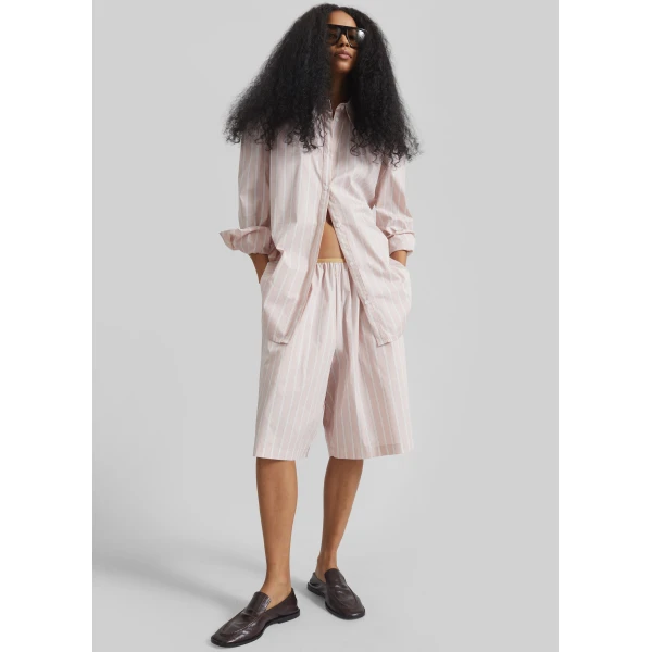 The Frankie Shop Elyn Elastic Bermuda Shorts - Pink/White Stripes - Oversized Minimalist Shorts in Multicolour - Shop at Luxury Shoes 