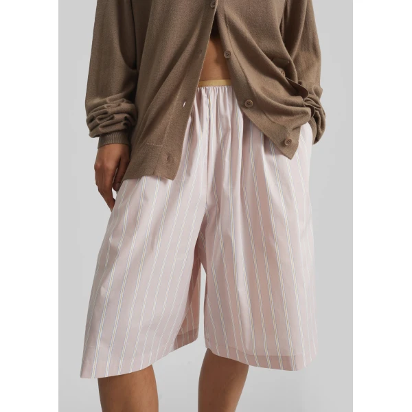 The Frankie Shop Elyn Elastic Bermuda Shorts - Pink/White Stripes - Oversized Minimalist Shorts in Multicolour - Shop at Luxury Shoes 
