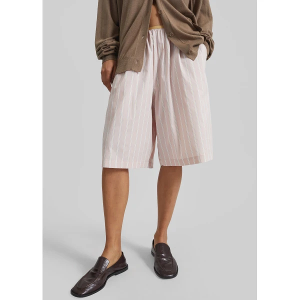The Frankie Shop Elyn Elastic Bermuda Shorts - Pink/White Stripes - Oversized Minimalist Shorts in Multicolour - Shop at Luxury Shoes 