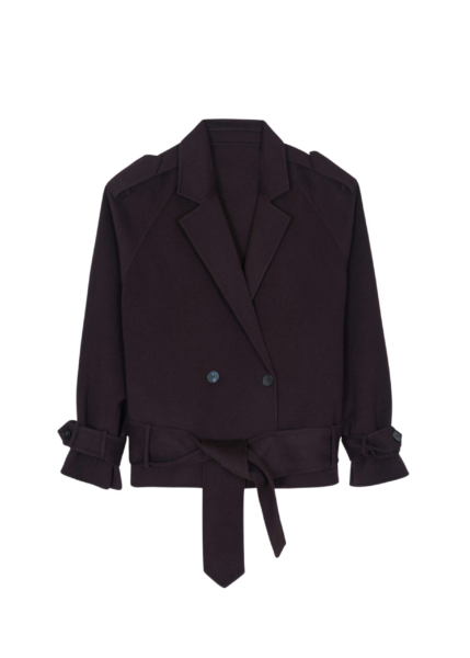 The Frankie Shop Elys Short Wool Trench - Dark Plum - Oversized Minimalist Coats in Purple - Shop at Luxury Shoes 