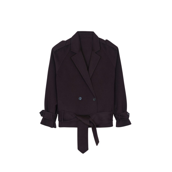The Frankie Shop Elys Short Wool Trench - Dark Plum - Oversized Minimalist Coats in Purple - Shop at Luxury Shoes 