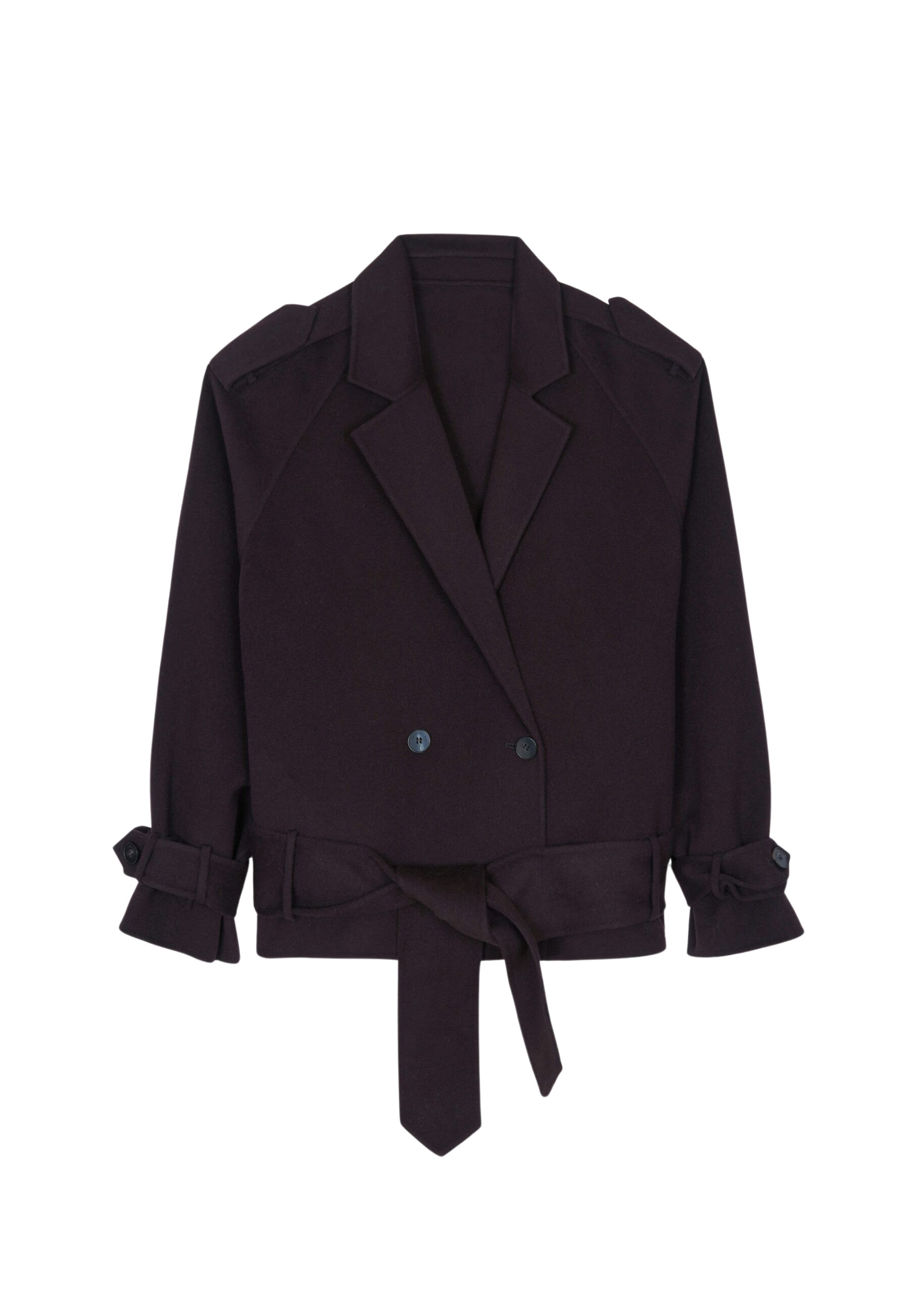 The Frankie Shop Elys Short Wool Trench – Dark Plum