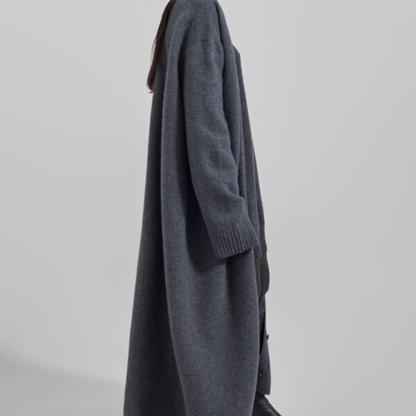 The Frankie Shop Emi Long Knit Cardigan – Dark Grey Melange, view 3